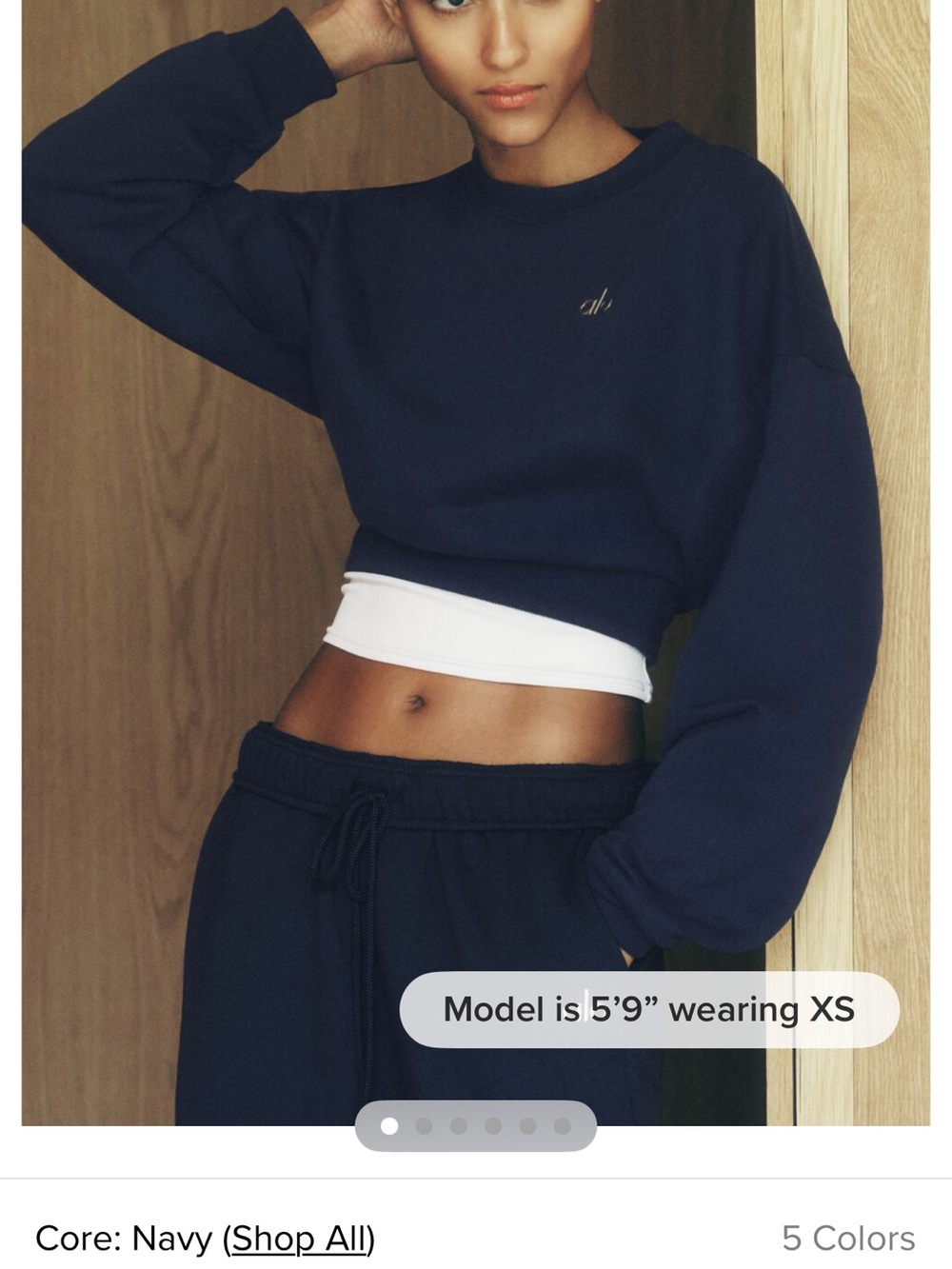 ALO Yoga woman’s Navy Crewneck Sweatshirt with Chrome Embroidery - Picture 2 of 8